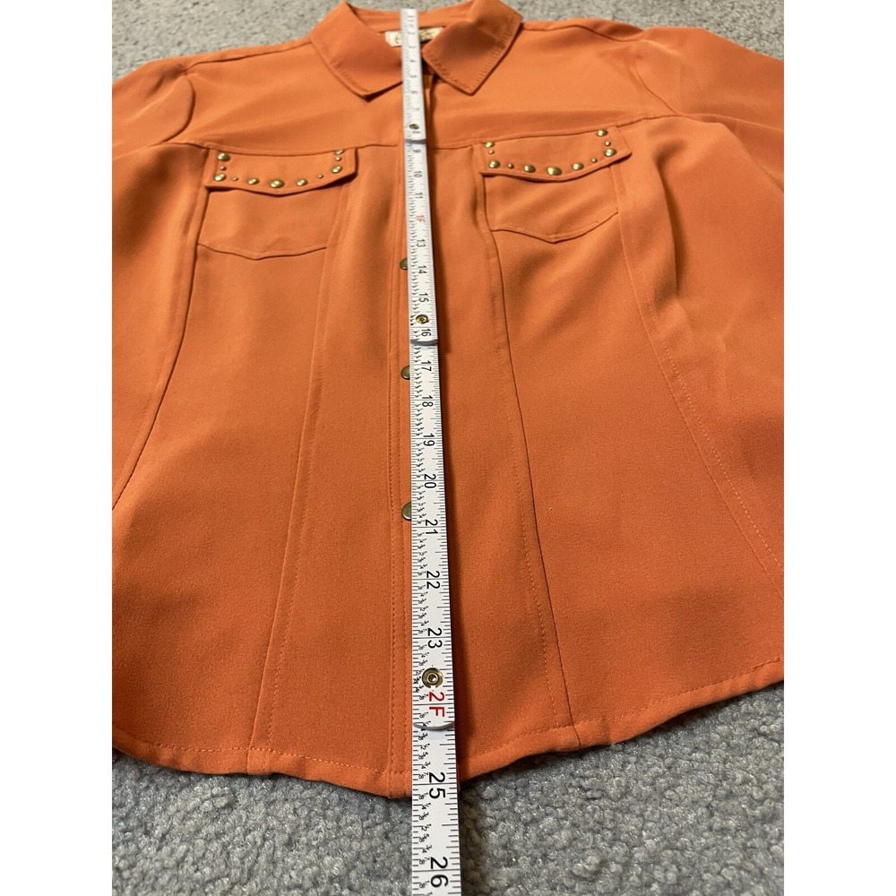 Vtg Kathy Che Button Front Shirt Women's S Studded Orange Pockets Career Casual - Picture 8 of 14